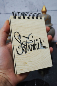 İstanbul Temalı Ahşap Kapaklı Not Defteri - Mini Defter - Cep Defteri - Benim Listem