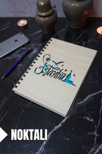 İstanbul Temalı Ahşap Kapaklı Defter - Noktalı Defter - Ajanda - Okul Defteri (A5 - 120 Sayfa)