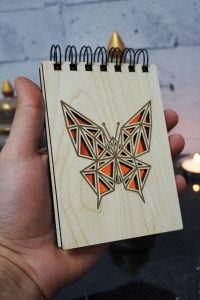 Kelebek Temalı Ahşap Kapaklı Not Defteri - Mini Defter - Cep Defteri - Benim Listem