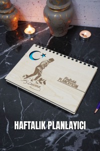 Mustafa Kemal Atatürk Ahşap Süresiz Plan Defteri - Tarihsiz Ajanda - Haftalık Planlayıcı - A5