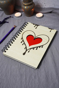 Kalp Desenli Ahşap Kapaklı Defter - Çizgisiz Defter - Günlük - Ajanda-hediyelik-a5 Anı Defteri