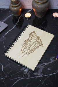 Kurt Figürlü Ahşap Kapaklı Defter - Çizgisiz Defter - Günlük - Ajanda- A5 Anı Defteri