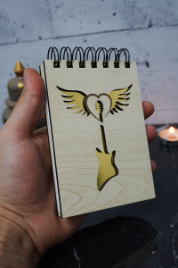 Gitar Kanat Temalı Ahşap Kapaklı Not Defteri - Mini Defter - Cep Defteri - Benim Listem