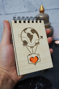 Balon Temalı Ahşap Kapaklı Not Defteri - Mini Defter - Cep Defteri - Benim Listem