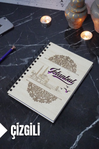 İstanbul Temalı Ahşap Kapaklı Defter - Çizgili Defter - Ajanda - Okul Defteri (A5 - 120 Sayfa)
