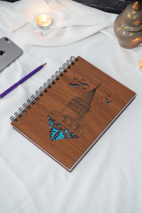 Galata Kulesi Ahşap Kapaklı Defter - Ajanda - A5 Notebook Çizgisiz Anı Defteri-hatıra Defteri