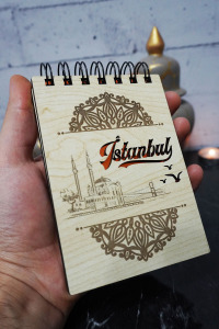 İstanbul Temalı Ahşap Kapaklı Not Defteri - Mini Defter - Cep Defteri - Benim Listem