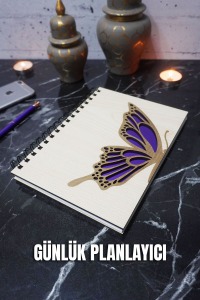 Kelebek Tasarım Ahşap Kapaklı Günlük Planlayıcı - Süresiz Ajanda - Süresiz Planlayıcı - A5