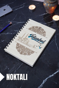İstanbul Temalı Ahşap Kapaklı Defter - Noktalı Defter - Ajanda - Okul Defteri (A5 - 120 Sayfa)