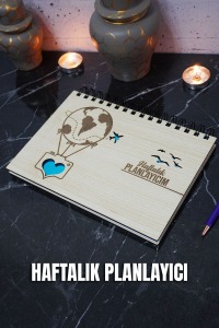 Uçan Balon Ahşap Plan Defteri - Haftalık Planlayıcı - Süresiz Ajanda (TARİHSİZ PLANLAYICI) A5