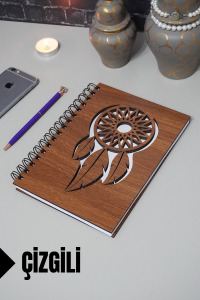 Rüya Kapanı Temalı Ahşap Kapaklı Defter - Çizgili Defter - Ajanda - Okul Defteri (A5 - 120 Sayfa)