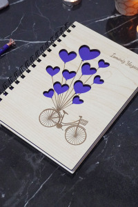 Kişiye Özel Bisiklet Desenli Ahşap Kapaklı Defter - Ajanda - İsme Özel - A5 60 Yaprak (120 SAYFA) Hediyelik