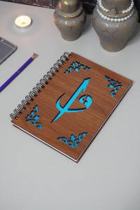 Elif Vav Ahşap Defter - Ajanda - Günlük - Çizgisiz -anı Defteri -hediyelik