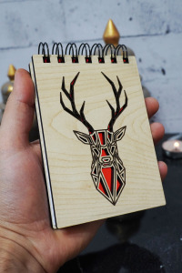 Geyik Figülü Ahşap Kapaklı Not Defteri - Mini Defter - Cep Defteri - Benim Listem