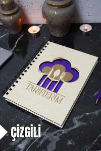 Mutfak Temalı Ahşap Kapaklı Defter - Çizgili Tarif Defteri - Ajanda - Okul Defteri (A5 - 120 Sayfa)