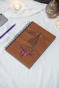 Galata Kulesi Ahşap A5 Spiralli Okul Defteri - Ajanda - Çizgisiz Defter-anı Defteri