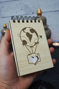 Balon Temalı Ahşap Kapaklı Not Defteri - Mini Defter - Cep Defteri - Benim Listem