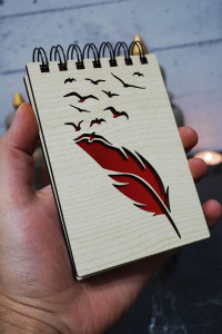Kuş Tüy Temalı Ahşap Kapaklı Not Defteri - Mini Defter - Cep Defteri - Benim Listem