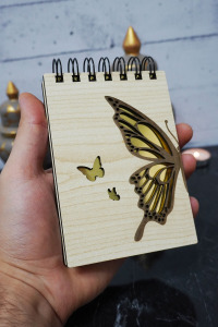 Kelebek Temalı Ahşap Kapaklı Not Defteri - Mini Defter - Cep Defteri - Benim Listem