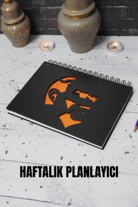 Mustafa Kemal Atatürk Ahşap Plan Defteri - Ajanda - Haftalık Planlayıcı (AHŞAP RENGİ SİYAH) A5