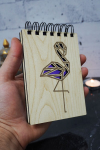 Flamingo Figürlü Ahşap Kapaklı Not Defteri - Mini Defter - Cep Defteri - Benim Listem