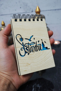 İstanbul Temalı Ahşap Kapaklı Not Defteri - Mini Defter - Cep Defteri - Benim Listem