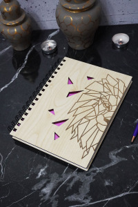 Aslan Figürlü Ahşap Kapaklı Defter - Çizgisiz Defter - Günlük - Ajanda- A5 Anı Defteri