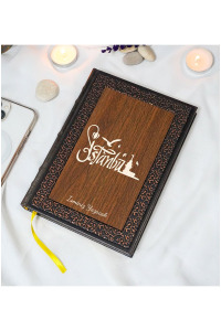 Kişiye Özel İstanbul Desenli Termo Deri + Ahşap Anı Defteri - Çizgili Defter - Hediyelik (15x21 cm - 320 Sayfa) A5