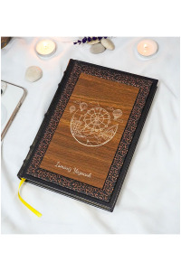 Lunapark Desenli Termo Deri + Ahşap Anı Defteri - Çizgili Defter - Hediyelik (17x24 cm- 320 Sayfa)