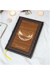 Manzara Desenli Termo Deri + Ahşap Anı Defteri - Çizgili Defter - Hediyelik (17x24 cm- 320 Sayfa)