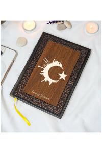 Kişiye Özel Türk Bayrağı Desenli Termo Deri + Ahşap Anı Defteri - Çizgili Defter - Hediyelik (15x21 cm - 320 Sayfa) A5